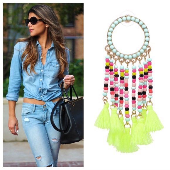 “Zoey” Multi-color Fringe Dangle Drop Earrings - Picture 4 of 5